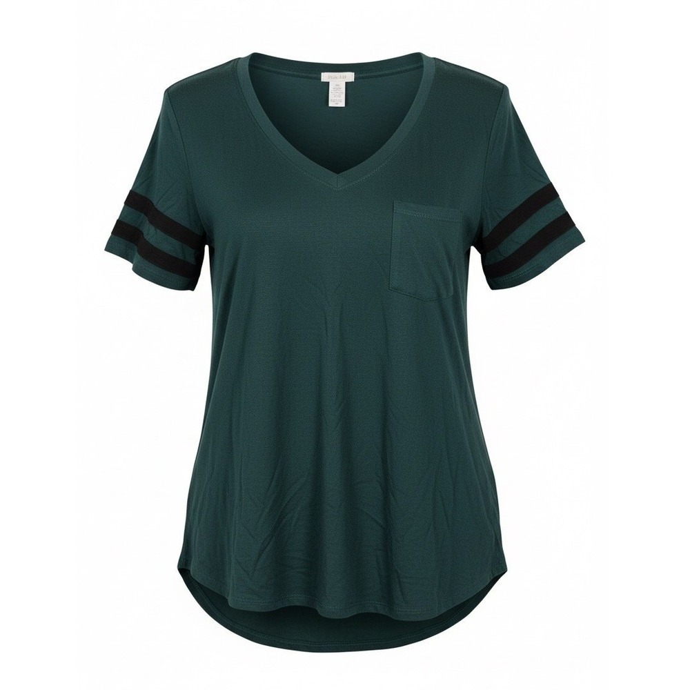Bozzolo Womens Forest Green V-Neck‎ Striped Sleeve Pocket Tee RT52341 Large